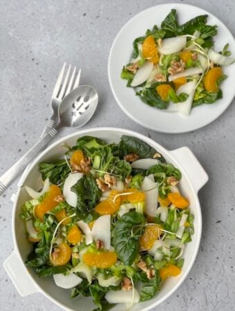 Tatsoi salad with daikon, bok choy, and orange