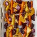 Roasted Rutabaga with beets, carrots, and onions