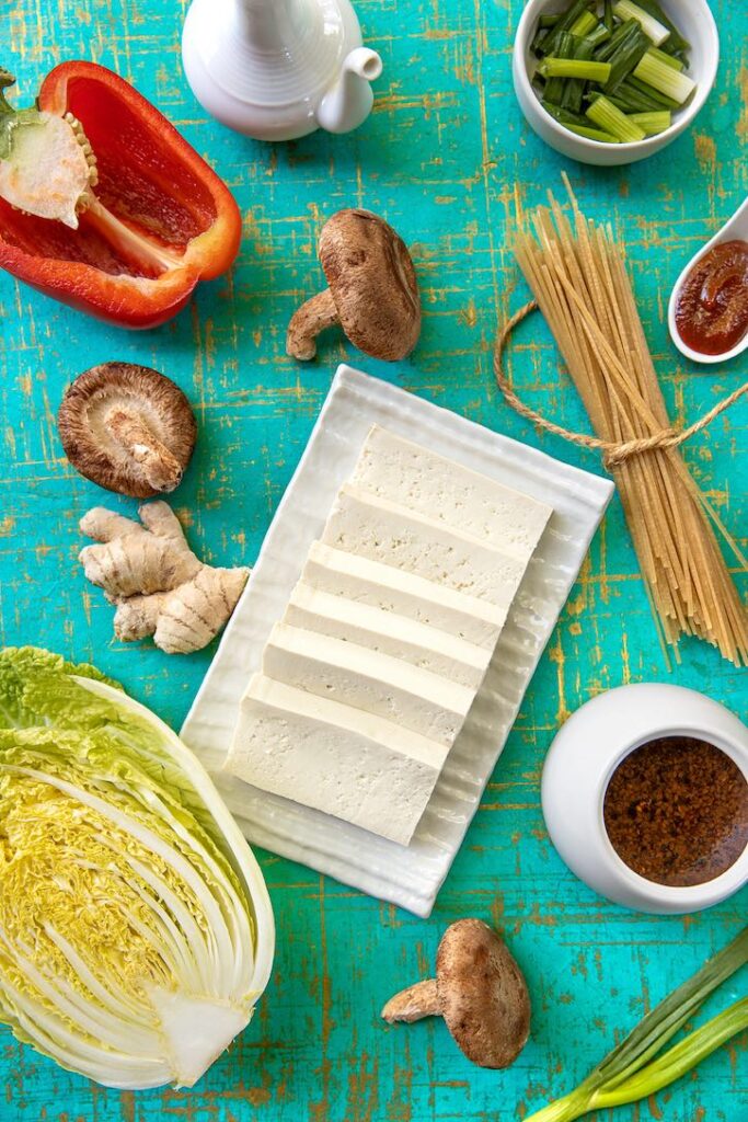 Noodles with Shiitake Mushrooms, Napa Cabbage & Tofu