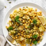 Couscous and chickpea pilaf with Roasted Brussels Sprouts