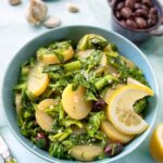 Mustard greens with potatoes and Kalamata olives