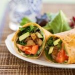 Barbecue-flavored Seitan wrap with avocado and tomato