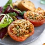 Green Pea and Orzo-stuffed tomatoes