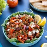 Lentil and vegan feta salad