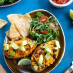 Stuffed sweet potato with black beans and corn