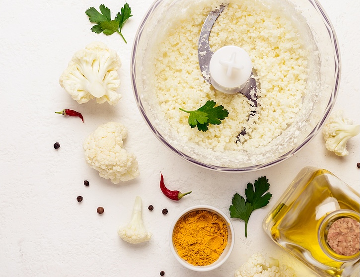 Making Cauliflower Rice in a food processor