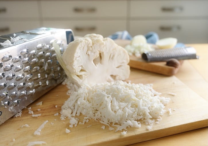 Making riced cauliflower with a box grater