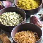 Spices on wooden background