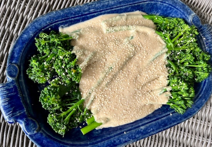 Broccolini served with tahini sauce