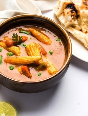 Baby Corn Masala with green beans and peas