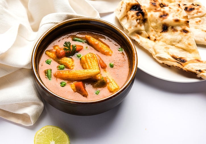 Baby Corn Masala with green beans and peas