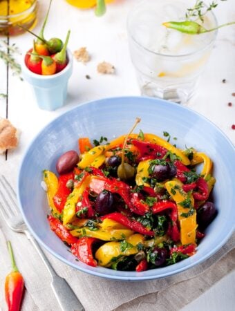 Roasted bell pepper salad with kalamata olives and capers