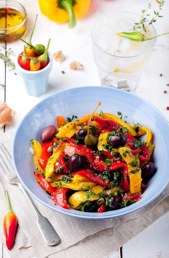 Roasted bell pepper salad with kalamata olives and capers