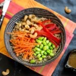 Quinoa protein bowl with edamame and cashews