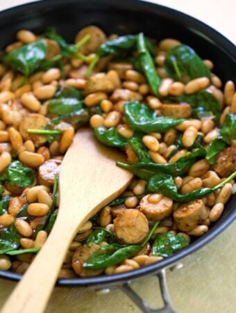 BBQ White Beans with Sausage and Spinach