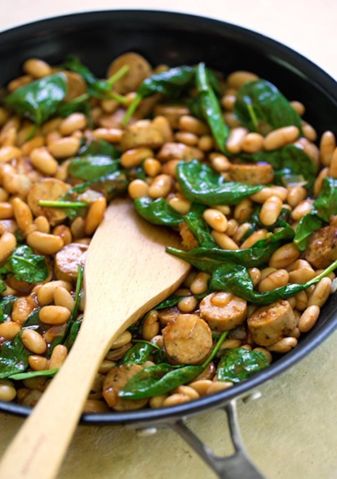 BBQ White Beans with Sausage and Spinach