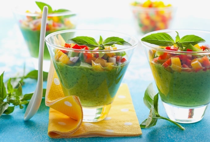 Tomatillo Gazpacho served in glasses