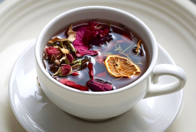 Herbal tea with edible flowers